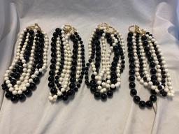 Lot of 4 Identical Black and White Beaded Necklaces