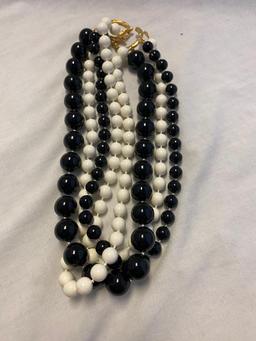 Lot of 4 Identical Black and White Beaded Necklaces