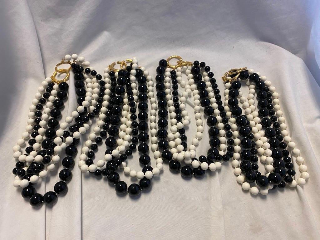 Lot of 4 Identical Black and White Beaded Necklaces