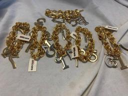 Lot of 6 Identical Gold-Tone Number Chain Bracelets