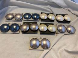 Lot of 8 Round Gray and White Clip-On Earrings