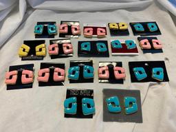 Lot of 17 Pink, Yellow, and Blue Identical Style Clip-On Earrings