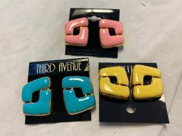 Lot of 17 Pink, Yellow, and Blue Identical Style Clip-On Earrings