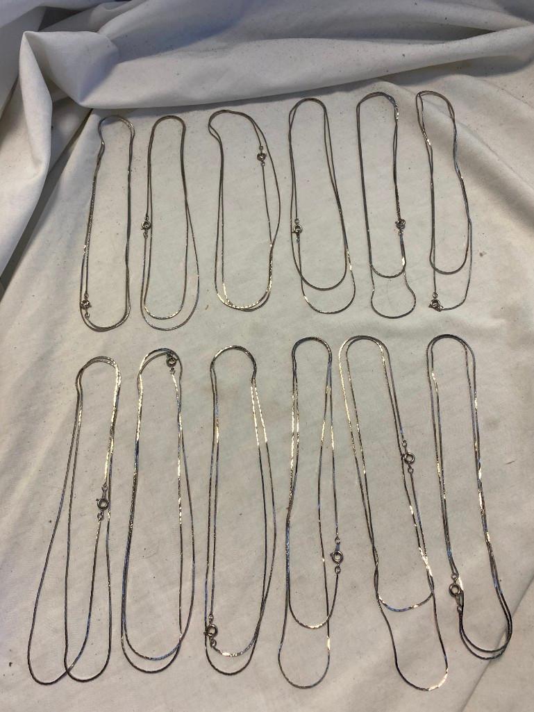 Lot of 12 Identical Thin Silver-Tone Chain Necklaces