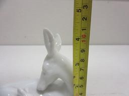 White Porcelain Figure of Sleeping Deer and Fawn 4.25" Tall