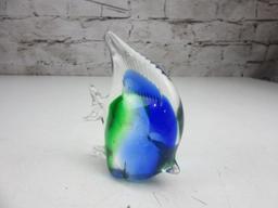 Green/Blue Blown Glass Sun Fish Paper Weight 4.5" Tall