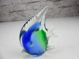 Green/Blue Blown Glass Sun Fish Paper Weight 4.5" Tall