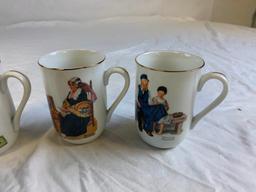 Lot of 6 NORMAN ROCKWELL Vintage Set of 6 Ceramic Coffee Mugs Cups plus a set of playing Cards