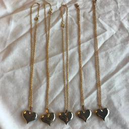 Lot of 5 Identical Gold-Toned Heart Pendant Necklaces