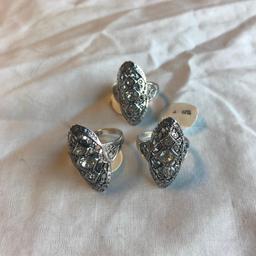 Lot of 3 Identical 14Kt Gold Electroplated Rings with Center Gems