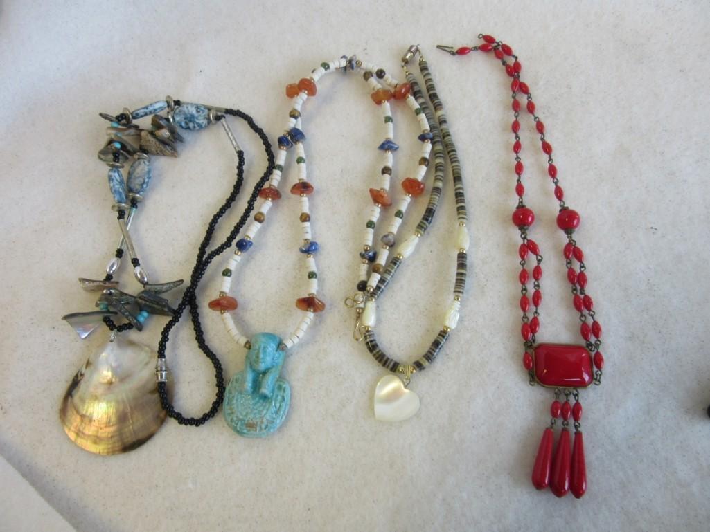 Lot of 4 Misc. Beaded Costume Necklaces with Pendants and Center Embellishments