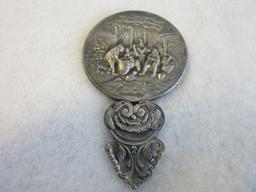 Small Sterling Silver Hand-Held Mirror with Relief Design on the Back (56.8 grams)