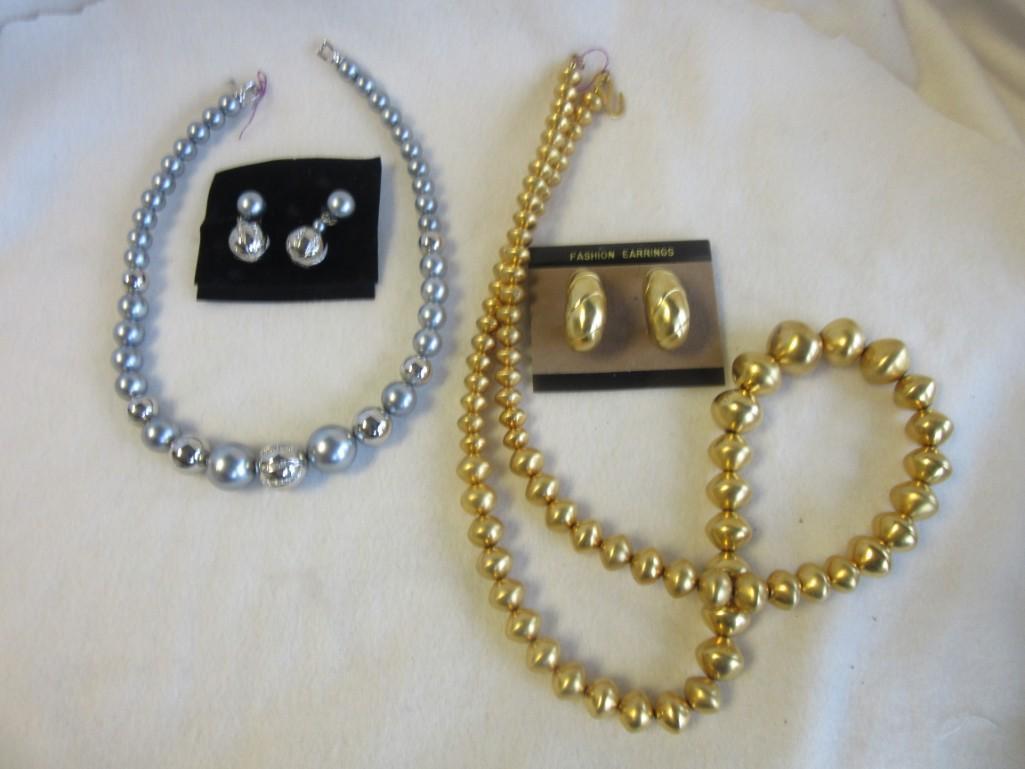 Lot of 2 Misc. Silver-Toned and Gold-Toned Necklace and Earring Sets