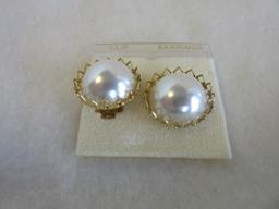 Lot of 5 Misc. Pairs of Silver-Toned and Faux-Pearl Clip-On Earrings