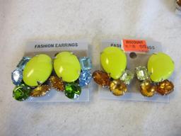 Lot of 11 Similar Pairs of Yellow Faux Gem Costume Clip-On Earrings