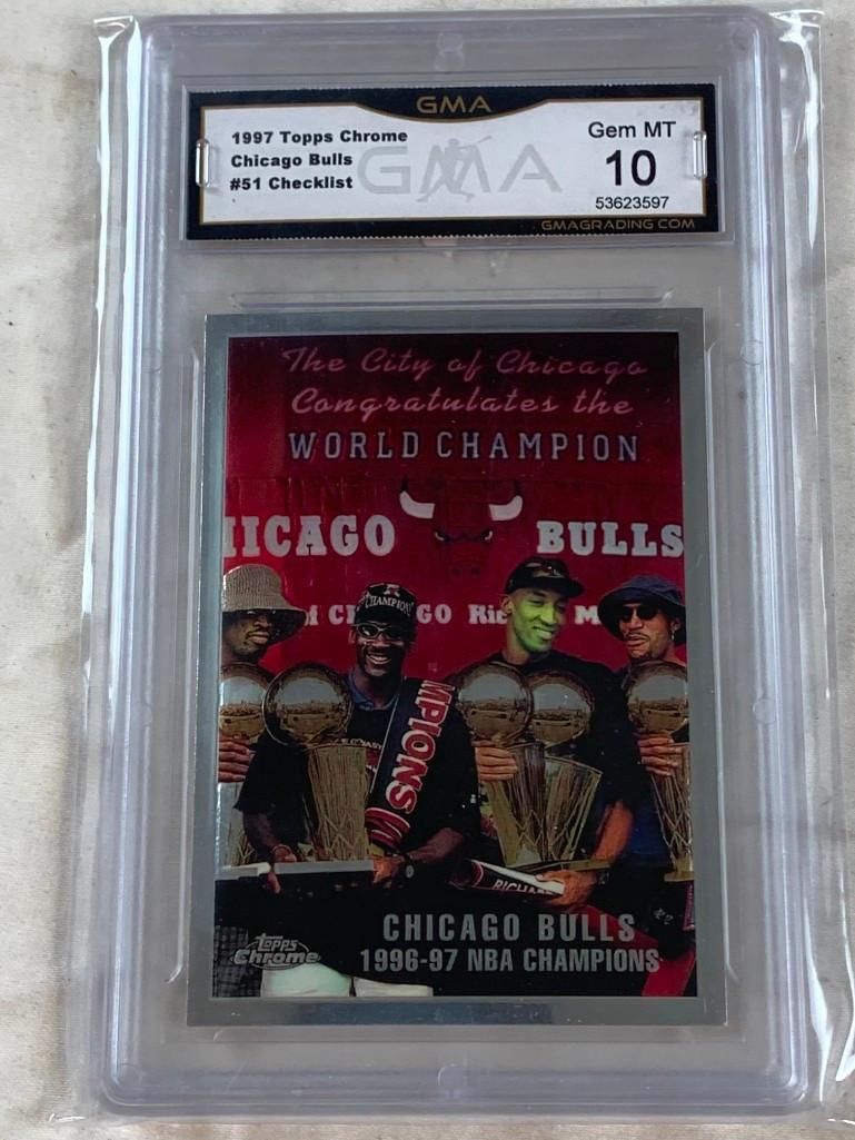 CHICAGO BULLS Checklist 1997 Topps Chrome Basketball Card Graded 10 GEM MINT