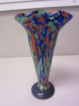 10" Tall Glass Multicolored Blue/Green/Orange Vase