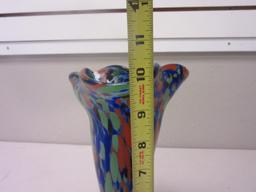 10" Tall Glass Multicolored Blue/Green/Orange Vase