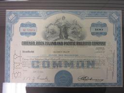 Vintage 1964 CHICAGO ROCK ISLAND AND PACIFIC RAILROAD COMPANY Framed Stock Certificate 11"x14"