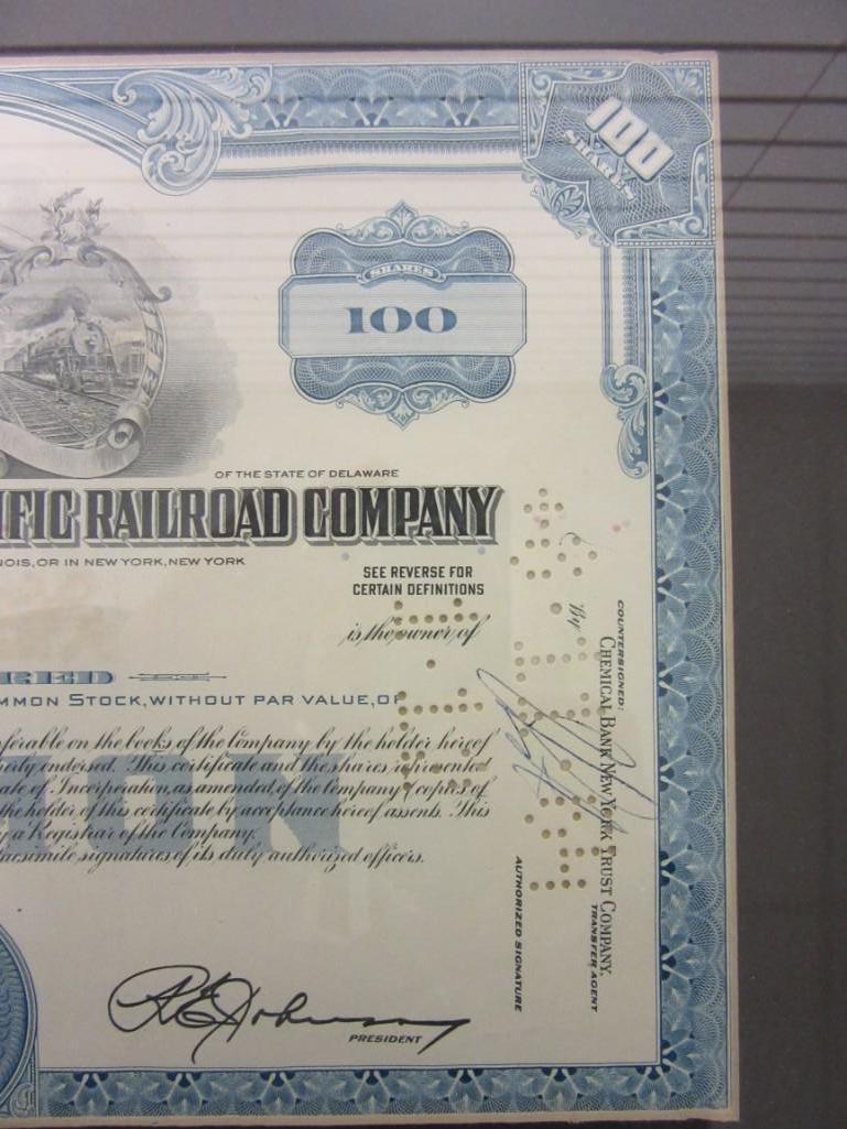 Vintage 1964 CHICAGO ROCK ISLAND AND PACIFIC RAILROAD COMPANY Framed Stock Certificate 11"x14"