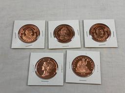 Lot of 5 Copper Rounds. NEW