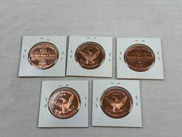 Lot of 5 Copper Rounds. NEW