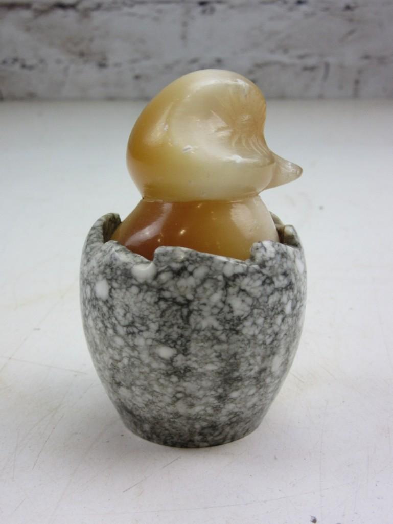 Vintage Stone Carved "Chick Hatching from Egg" 3.25" Tall