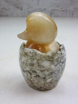 Vintage Stone Carved "Chick Hatching from Egg" 3.25" Tall