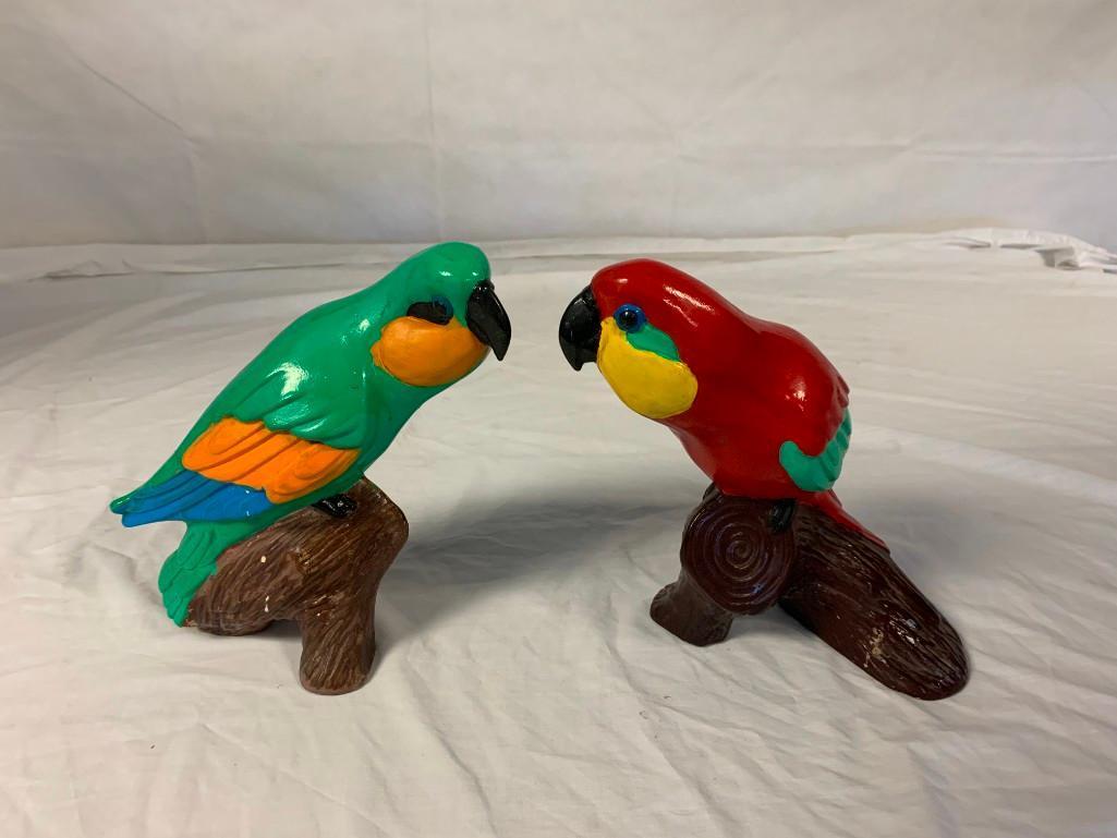 Lot of 2 Hand Paint PARROTS Clay Figures