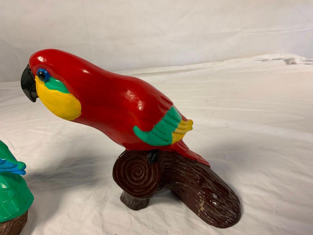 Lot of 2 Hand Paint PARROTS Clay Figures