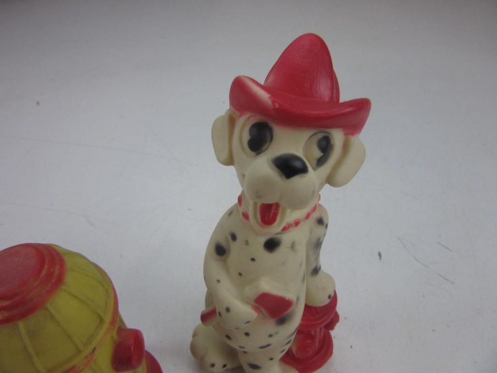 Pair of Fire Dalmatian Dog and Fire Hydrant Squeaky Toys