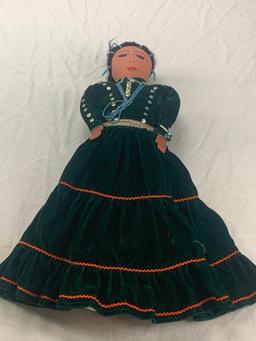 Handmade Native American 22" Doll with Velvet Green Dress