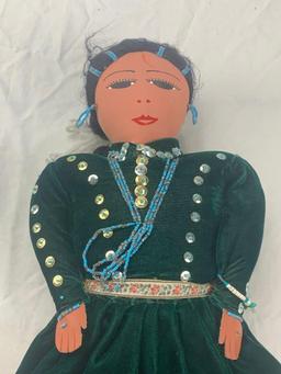 Handmade Native American 22" Doll with Velvet Green Dress