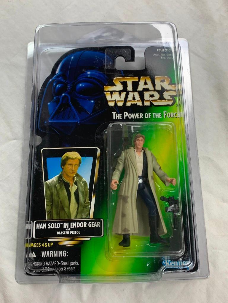 STAR WARS 1996 The Power Of The Force HAN SOLO In Endor Gear Action Figure NEW with case