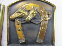 Pair of vintage brass and copper horse and horse shoe book ends