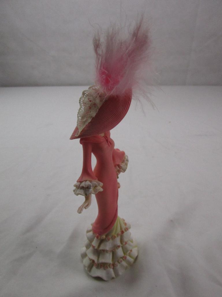 Ceramic fancy lady figurine with a parasol; breast cancer commemorative by Thomas Kinkade......