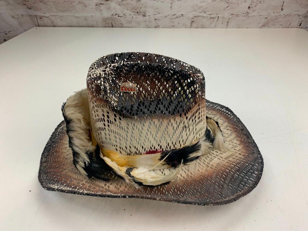 Western Mesh Cowboy Hat with Feather Size 7 1/8