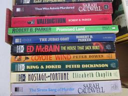 Box lot of 36 paperback mystery, murder, detective novels