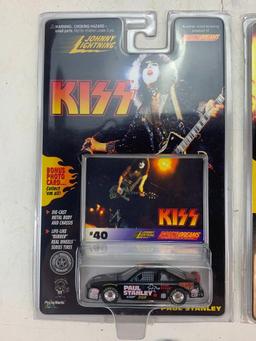 KISS Band Diecast Cars, 3 Hard Rock Guitar Pins and 2 Music Buttons