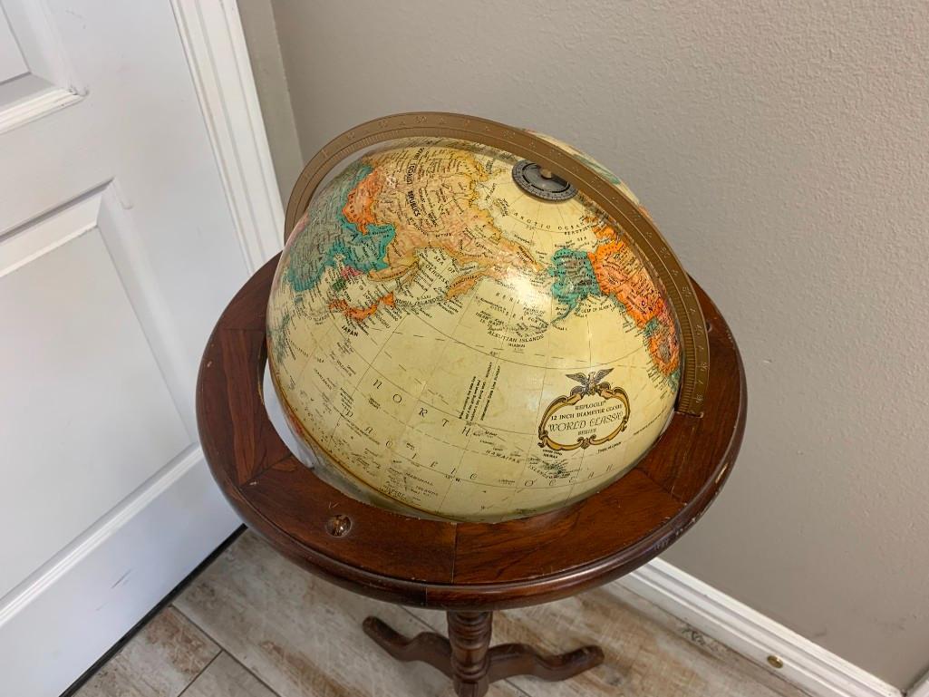 Vintage 12" Classic World Series Replogle Globe with Wooden Floor Stand Pedestal