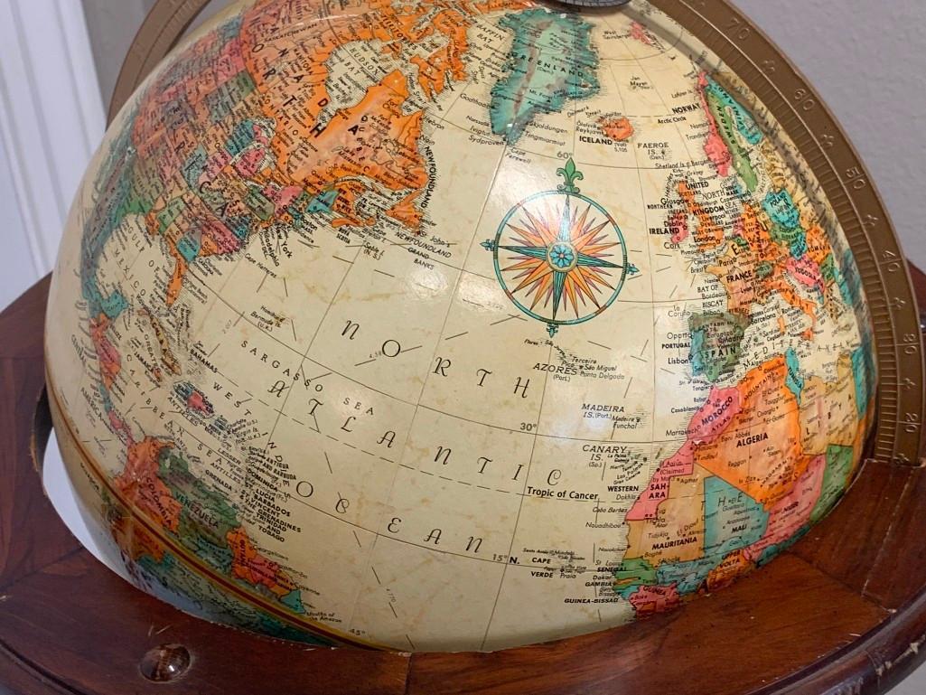 Vintage 12" Classic World Series Replogle Globe with Wooden Floor Stand Pedestal