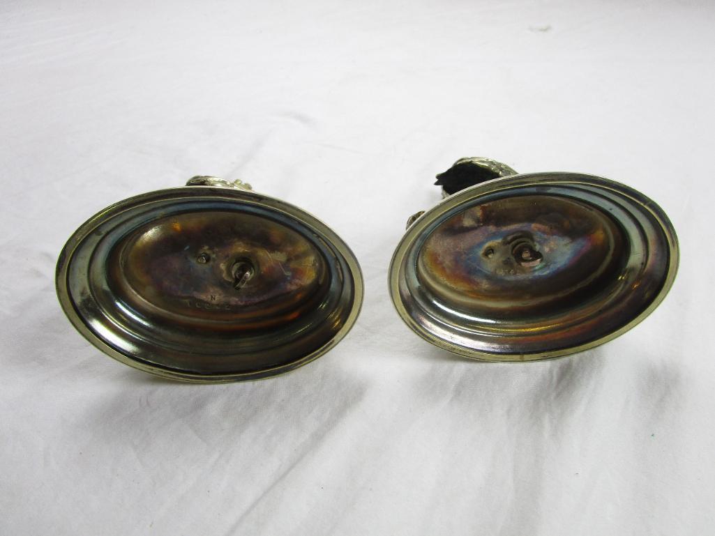 Set of silverplate and brass swan taper candlestick holders 4" x 5"