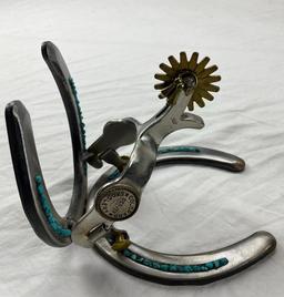 Set of Colorado Saddlery Denver horse shoe with spurs and turquoise stone bookends