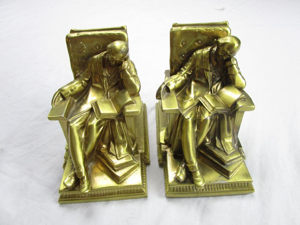 Set of brass bookends sleeping scholar from PM Craftsman Eaton Park, Florida 5" long x 4.5" tall