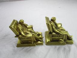 Set of brass bookends sleeping scholar from PM Craftsman Eaton Park, Florida 5" long x 4.5" tall