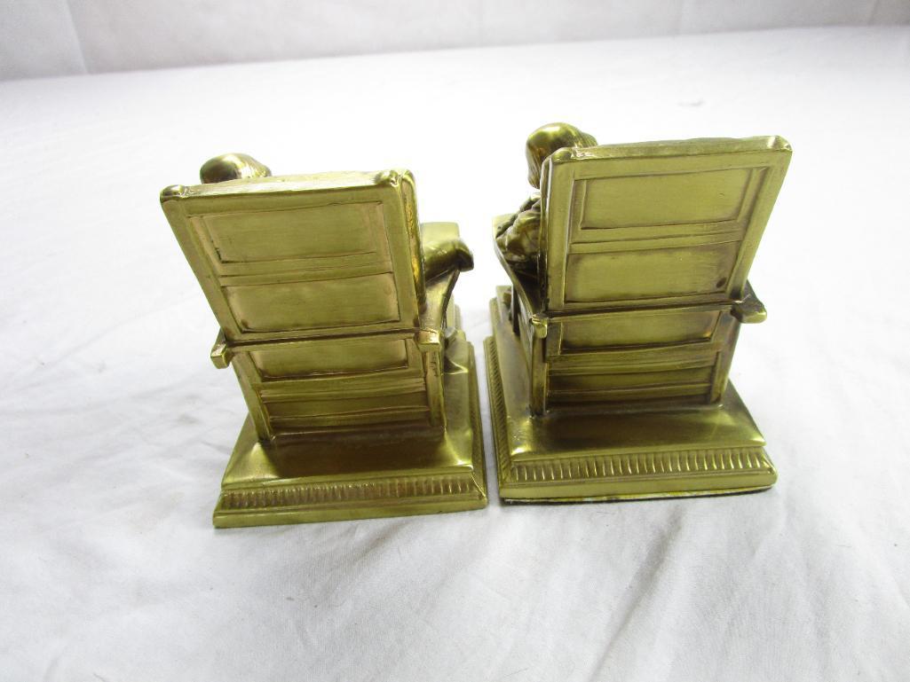 Set of brass bookends sleeping scholar from PM Craftsman Eaton Park, Florida 5" long x 4.5" tall