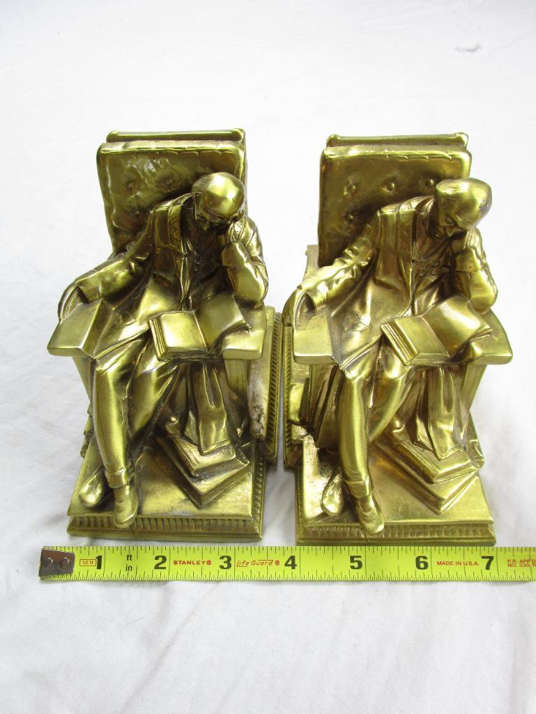 Set of brass bookends sleeping scholar from PM Craftsman Eaton Park, Florida 5" long x 4.5" tall
