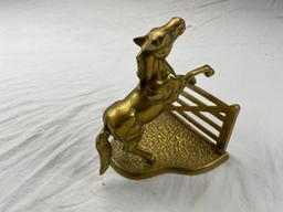 Brass horse jumping at a gate book end. 6.5" x 5"