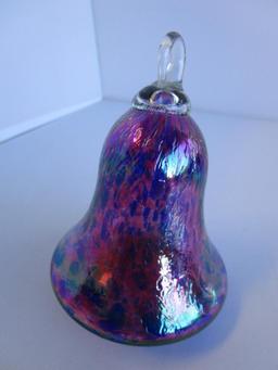 Purple carnival glass bell shaped Christmas tree ornament 4" tall
