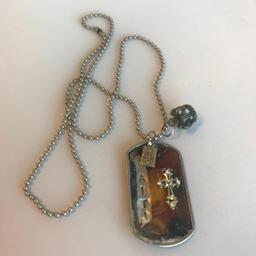Vintage Necklace with Repurposed Stamped Dog Tag Pendant